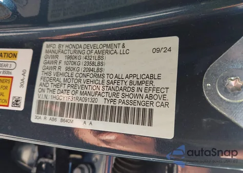 2024 Honda Accord Ex from USA, damaged, VIN 1HGCY1F31RA091320